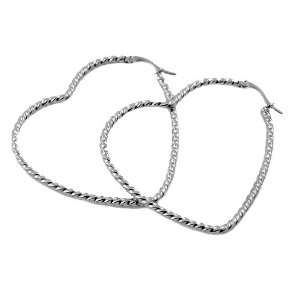    Stainless Steel Heart Shaped Hoop Earrings (Large) 50 mm: Jewelry