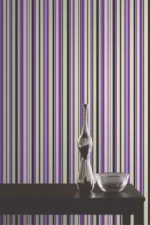 Purple / Black / White   30560   Tulipa Stripe   Fine Decor Wallpaper 