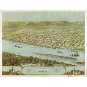    1867 birds eye map of city of Winona, Minnesota: Home & Kitchen