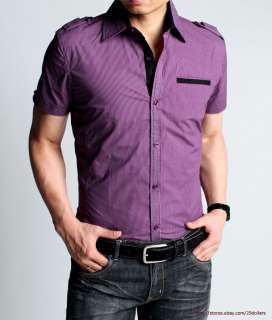   Sleeve Epaulet Shirts 100% Cotton Ombre Fine Stripes Purple Red  