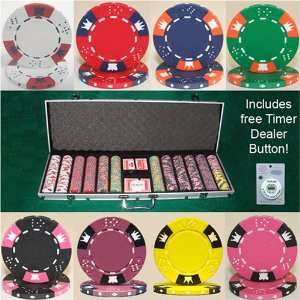   Poker Chips w/ Free Timer Dealer Button. Premium Clay Poker Chips