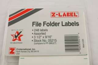 Lot of 8 Packages Z Label File Folder Labels 3 1/2 x 9/16 Assorted 