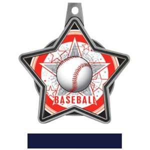  Awards All Star Insert Custom Baseball Medals SILVER MEDAL / NAVY 