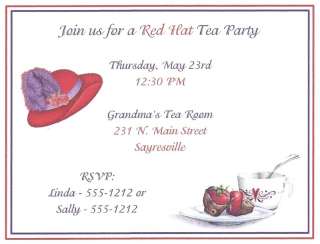 10 Red Hat Tea Party Invitations Personalized  