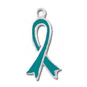    Solid Sterling Silver Awareness Ribbon Charm   Teal: Jewelry