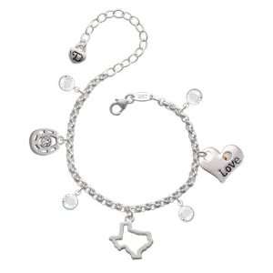 Texas Outline Love & Luck Charm Bracelet with Clear Swarovski Crystals 