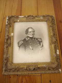 Antique 1860s Civil War General Winfield Scott Engraving Gold Original 
