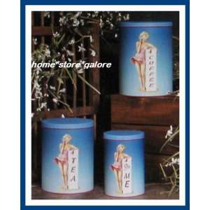 Pc Retro Vintage Style Coffee, Tea or Me Pinup Girl Kitchen Canister 