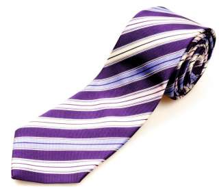   COLLEZIONI Italy Skinny Thin Purple & Pink Striped Silk Tie NWT $175