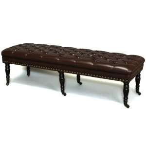  Dover Brown Tufted Leather Ottoman Bench