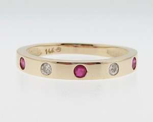 Natural Ruby Diamonds Solid 14k Yellow Gold Ring Stackable Band  
