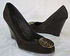 295 Tory Burch Sophie Brown Suede Leather Wedge Heel Ceramic SHOES 