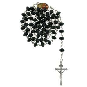  Black Acrylic Bead Rosary   Linked Chain with Pope Jogn 