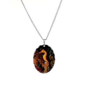    Necklace Oval Charm Seahorse Holding Coral: Artsmith Inc: Jewelry