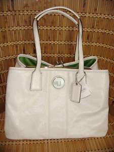 Coach Sig Stitch Patent Frame Carryall #15658 White NWT  