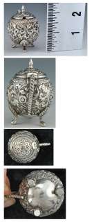Antique Indian Silver Hand Chased Lidded Mustard Pot  