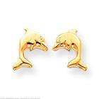 FindingKing 14K Two Tone Gold Dolphin Stud Earrings Jewelry