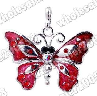 6PCS Butterfly 34*49MM Rhinestone&Enamel Alloy Pendants  