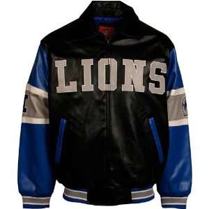    Detroit Lions Black Varsity Pleather Jacket: Sports & Outdoors