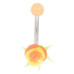  UV Flower Belly Button Navel Ring Orange & Yellow: Jewelry