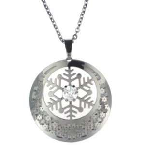 Stainless Steel Circle Pendant with Filigree Snowflake Designs and 7mm 