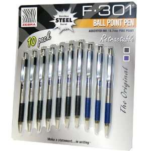  Zebra F 301 Stainless Steel Ball Point Pen   10 Pack 