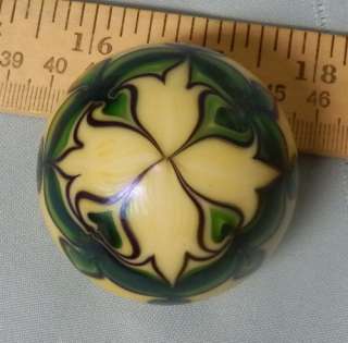   Flume signed art nouveau iridescent glass paperweight w/ label  