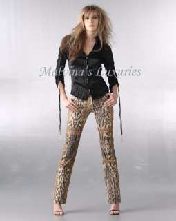 SUPER SEXY ROBERTO CAVALLI WILD CHAINS JEANS WITH LEATHER TRIM AND 