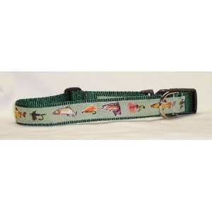  Trout Design Dog Collar  Green   Large   Made in the USA 