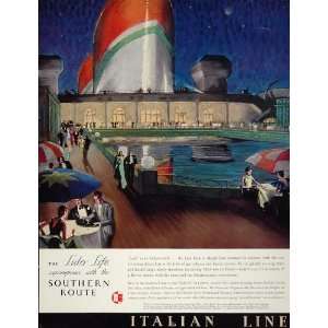  1934 Ad Italian Line Cruise Ship Lido Deck Pool Night 