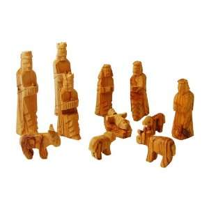   Large Olive Wood Nativity Set 12 pcs with 3 D Animals: Home & Kitchen