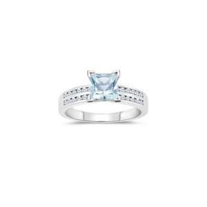  0.24 Cts Diamond & 0.70 Cts Aquamarine Engagement Ring in 