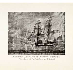  1925 Halftone Print Spackman Penzance Ship Rigged Cornwall 