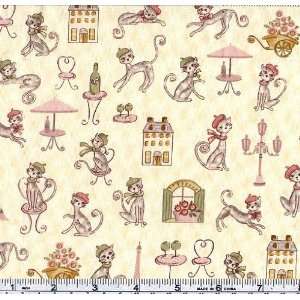  45 Wide Paris Cats Cafe Cream Fabric By The Yard Arts 