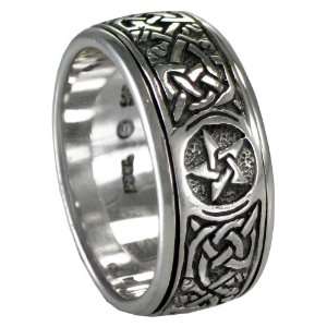 Silver Celtic Knot Pentacle Spinner Worry Ring for men or women (sz 4 
