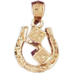 14kt Yellow Gold Horseshoe With Dice Pendant Jewelry