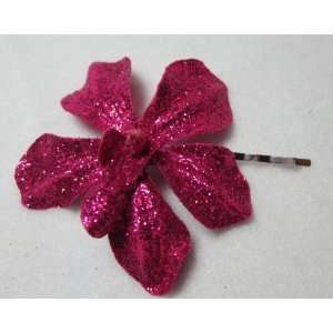  Small Pink Glitter Orchid Flower Hair Clip: Beauty