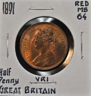 1891 great britain halfpenny bronze citadel coins graded ms 64 red
