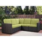   Shape Sectional Sofa Green Apple Fabric Deep Brown Wicker   5 Seat