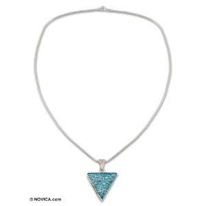   Dichroic art glass necklace, Caribbean Sparkle 1 W 1.6 L Jewelry