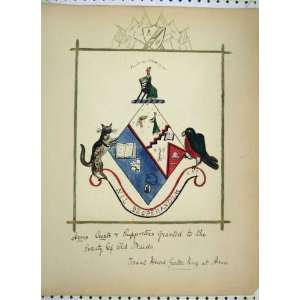  Antique Print Crest Coat Arms Society Old Maids Colour 