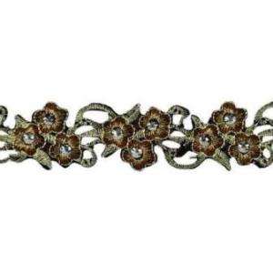 E7002 GOLD EMBROIDERED FLORAL BEADED TRIM 2.25  