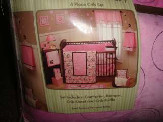 GEORGE BABY 4 PIECE CRIB SET PINK AND CHOCOLATE BROWN UPTOWN DESIGN 