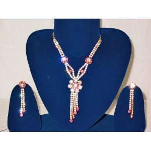   Pink Cubic Zircon Pendant Bollywood Designer Jewelry Set  Jewelry