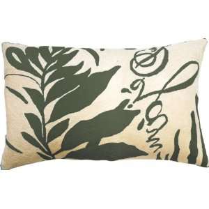 Natura White on Dark Green Crewel Pillow (13X20) 