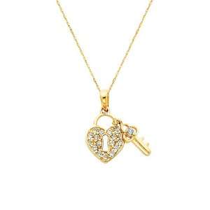  14K Yellow Gold CZ Key to My Heart Charm Pendant with 1 