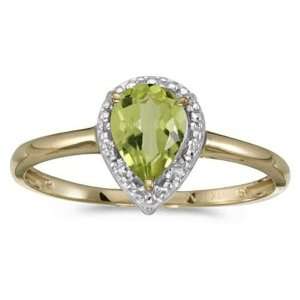   Yellow Gold August Birthstone Pear Peridot And Diamond Ring: Jewelry