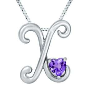  Sterling Silver Amethyst Letter X Pendant,18 Jewelry