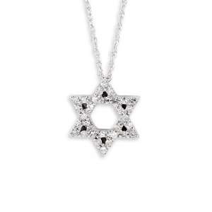    New 14k White Gold Round Diamond Star of David Necklace: Jewelry