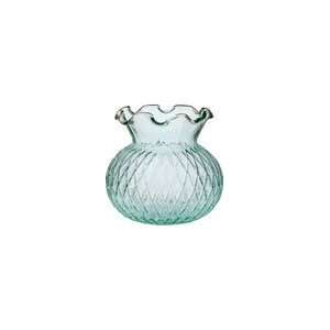  Vintage Green Glass Vase (short ruffled design)